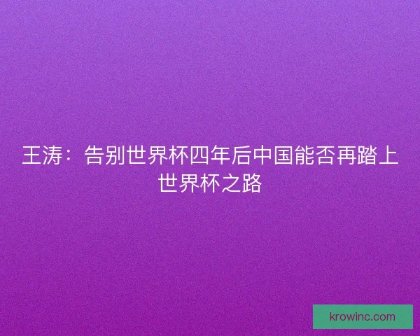 王涛：告别世界杯四年后中国能否再踏上世界杯之路